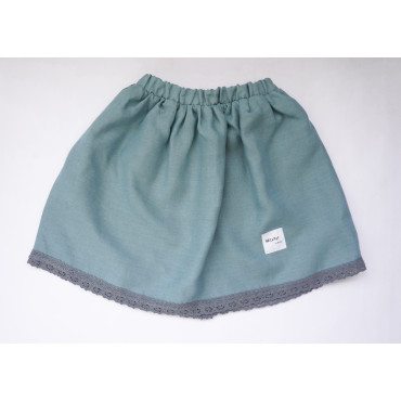 Linen skirt sea blue with lace