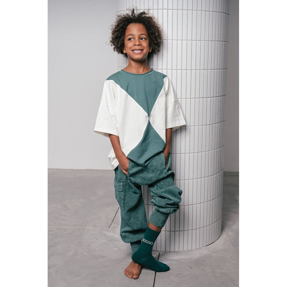 Panel Tee Green Ecru