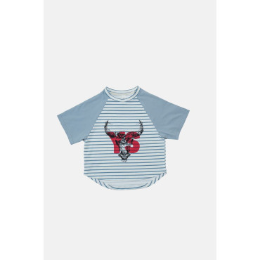 T-shirt 3/4 Blue striped Bison Red YS
